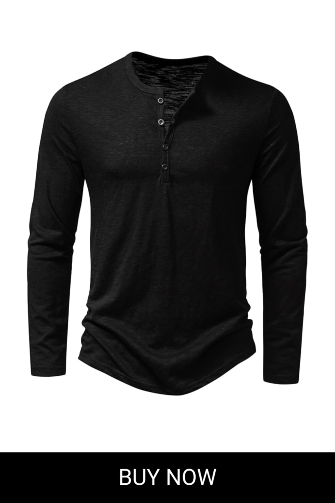 Men's Casual Front Placket Basic Long Sleeve Henley Shirt Muscle Workout Athletic Tee Tops