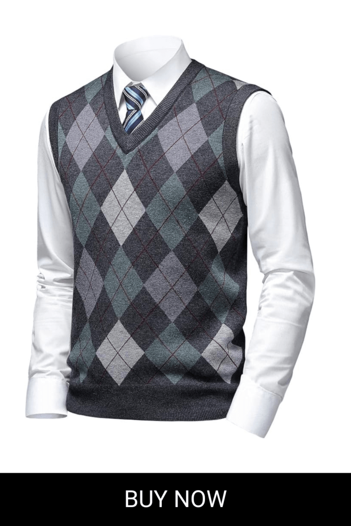 Mens Thick Argyle Sweater Vests Classic V-Neck Knitwear Sleeveless Pullover Autumn Winter Warm Tank Tops