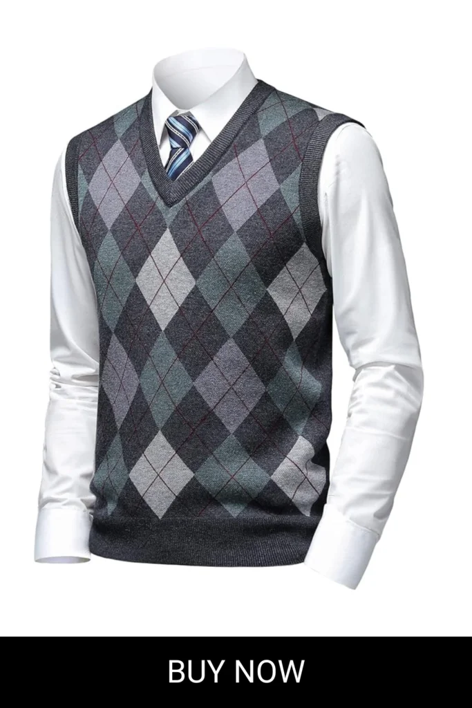 Mens Thick Argyle Sweater Vests Classic V-Neck Knitwear Sleeveless Pullover Autumn Winter Warm Tank Tops