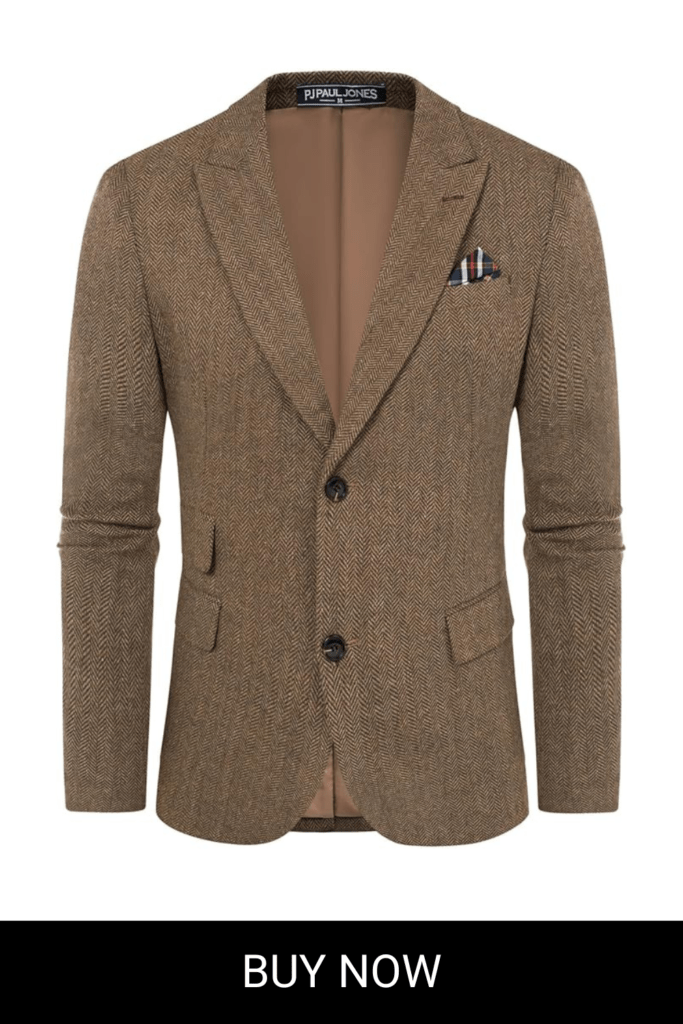 PJ PAUL JONES Men's Vintage Herringbone Tweed Blazers British Wool Blend Sport Coat Jacket