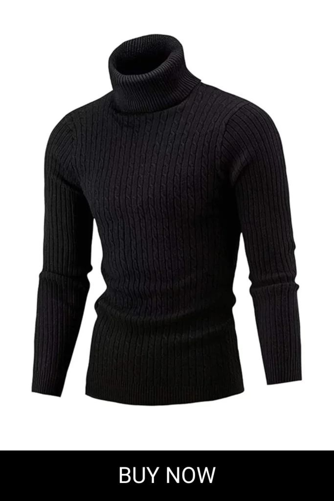 QZH.DUAO Men's Casual Slim Fit Turtleneck Pullover Sweaters with Twist Patterned