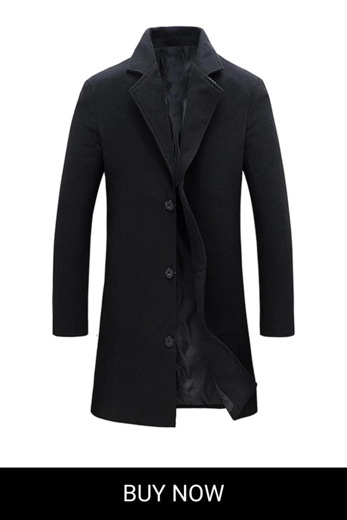 Springrain Men's Wool Blend Pea Coat Notched Collar Single Breasted Overcoat Warm Winter Trench Coat
