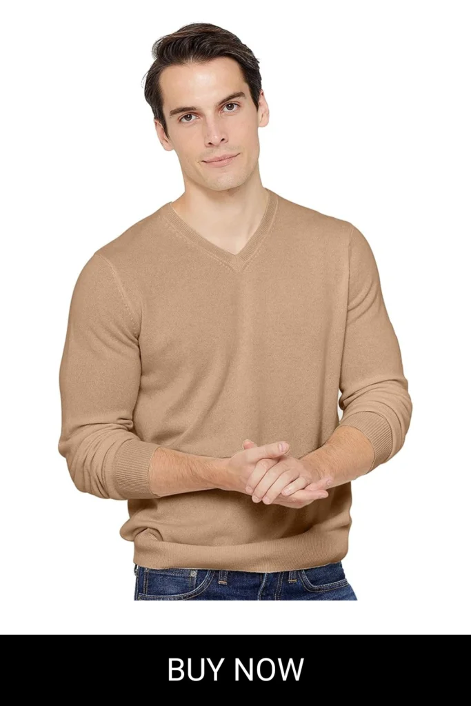 State Cashmere Men's Essential V-Neck Sweater 100% Pure Cashmere Classic Long Sleeve Pullover