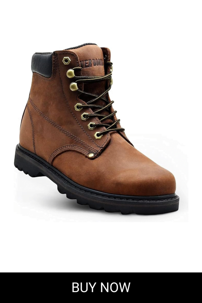 Work Boots for Men Soft Toe – 6inch Leather Boots for Construction Rubber Sole Working botas de trabajo para hombre, “Tank” Workboots
