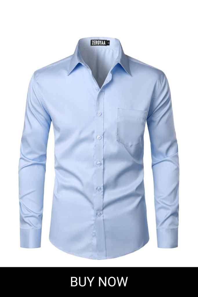 ZEROYAA Men's Urban Stylish Casual Business Slim Fit Long Sleeve Button Up Dress Shirt with Pocket