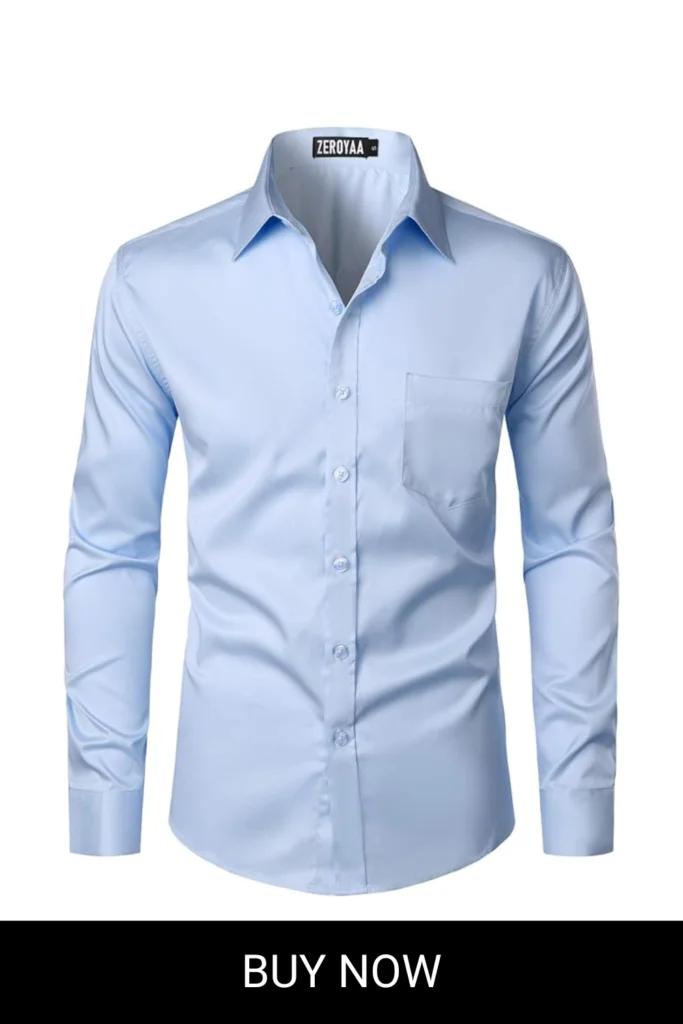 ZEROYAA Men's Urban Stylish Casual Business Slim Fit Long Sleeve Button Up Dress Shirt with Pocket