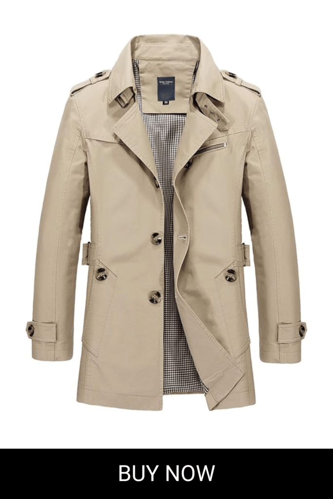 chouyatou Men's Slim Notched Collar Single Breasted Cotton Jacket Office Trench Coat