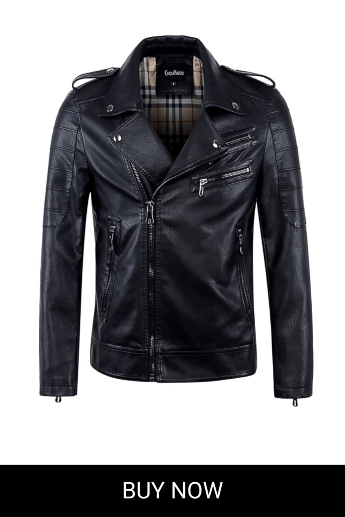 chouyatou Men's Vintage Asymmetric Zip Lightweight Faux Leather Biker Jacket