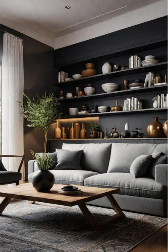 Shelving with Personal Touches: masculine living room decor
