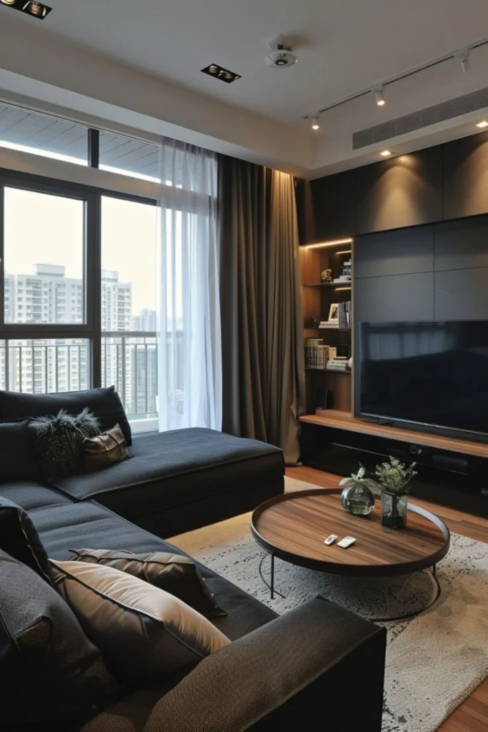 Floor-to-Ceiling Curtains: masculine living room decor