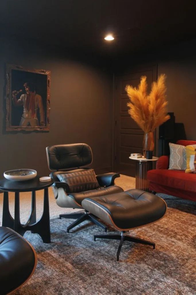 Leather Ottoman: masculine living room decor