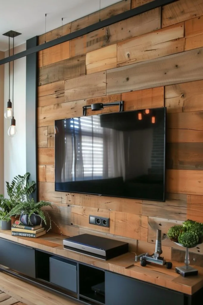 Rustic Wood Accent Wall: masculine living room decor