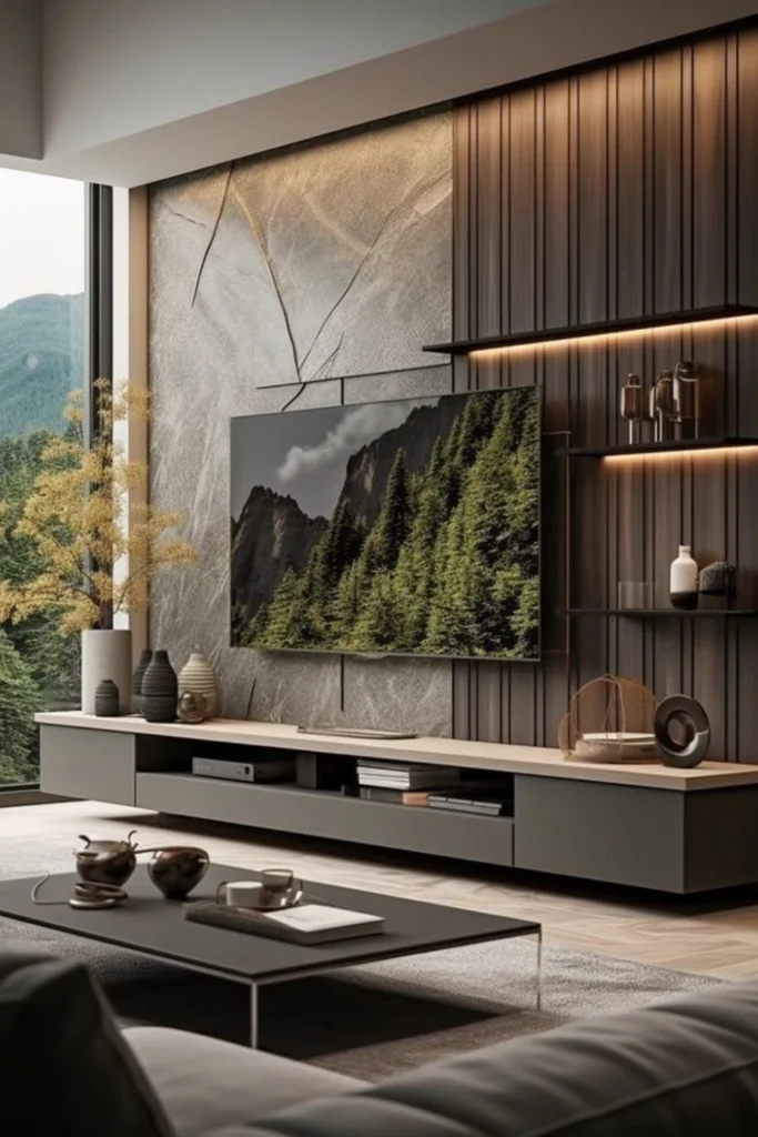 Wall-Mounted TV: masculine living room decor