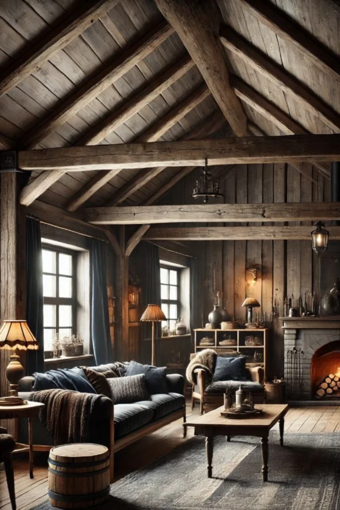 Wooden Beams: masculine living room decor