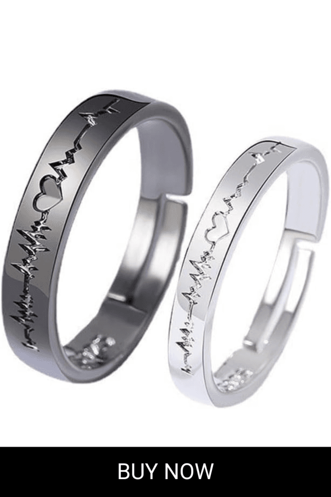 Couple Rings for Bf Gf Matching Heartbeat Rings Promise Rings Couple Rings Heart Rings Promise Rings for Couples Valentines Day Jewelry Gifts