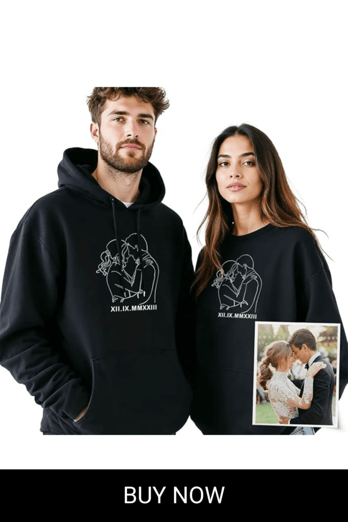 Personalized Face Sweatshirt, Custom Matching Hoodies for Couples, Photo Portrait, Valentine's Day Gift Black