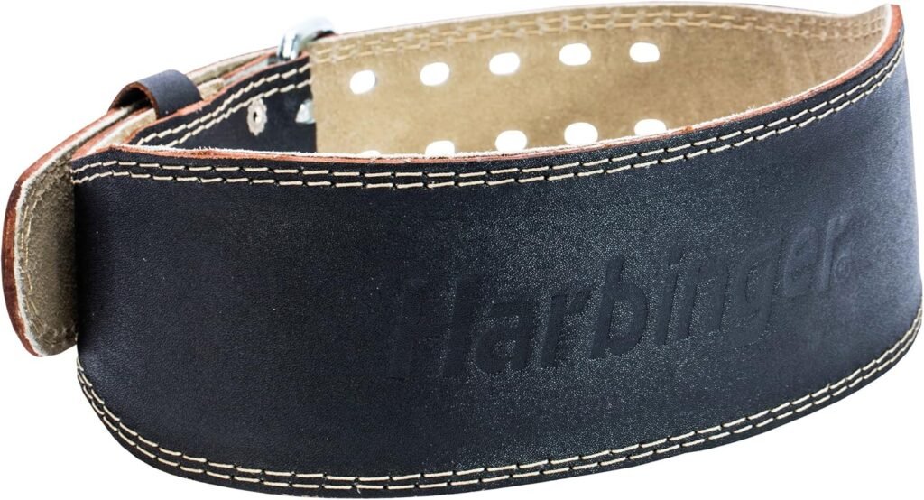 Harbinger Padded Leather Contoured Weightlifting Belt - 4" or 6” Width - Interior Suede Lining & Foam Cushioning - Heavy-Duty Dual Prong Steel Roller Buckle - for Lifting Support