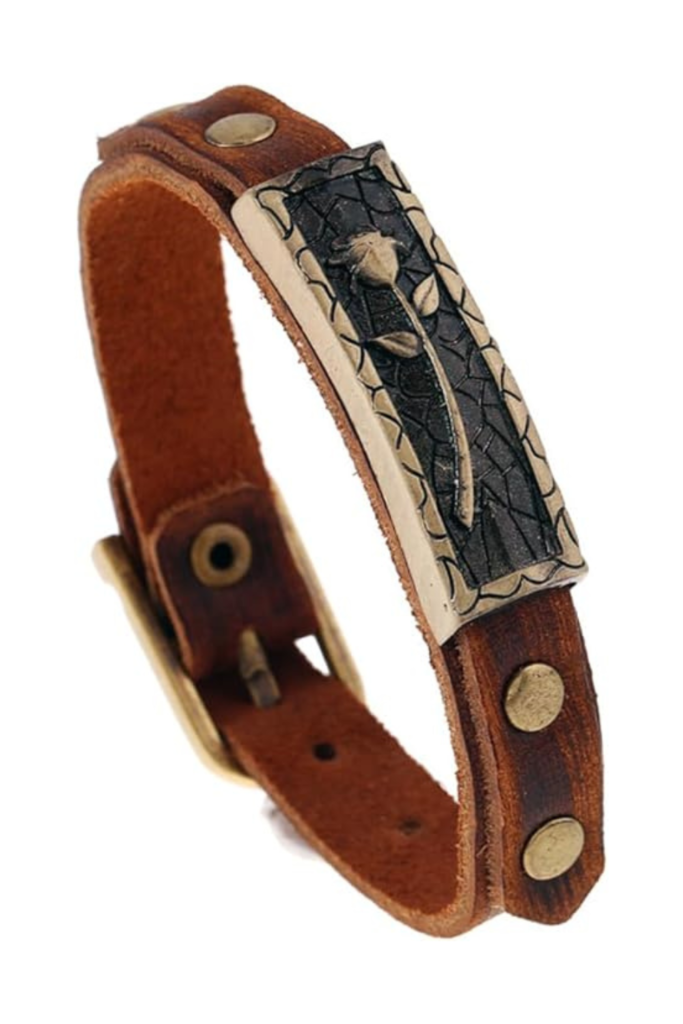 Boho leather bracelets Vintage Brown Bracelet Buckle Clasp Rose Bracelets Handmade for Women and Men