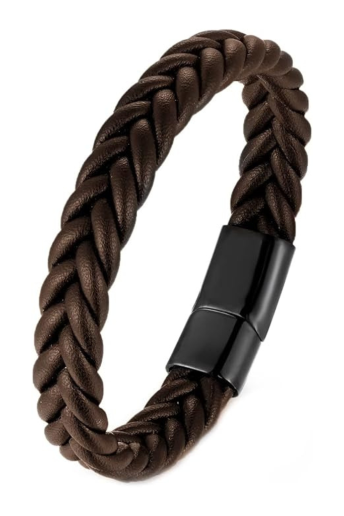 Handmade Braided Leather Bracelet, Black Stainless Steel Clasp, Mens, Cool Classic Stylish